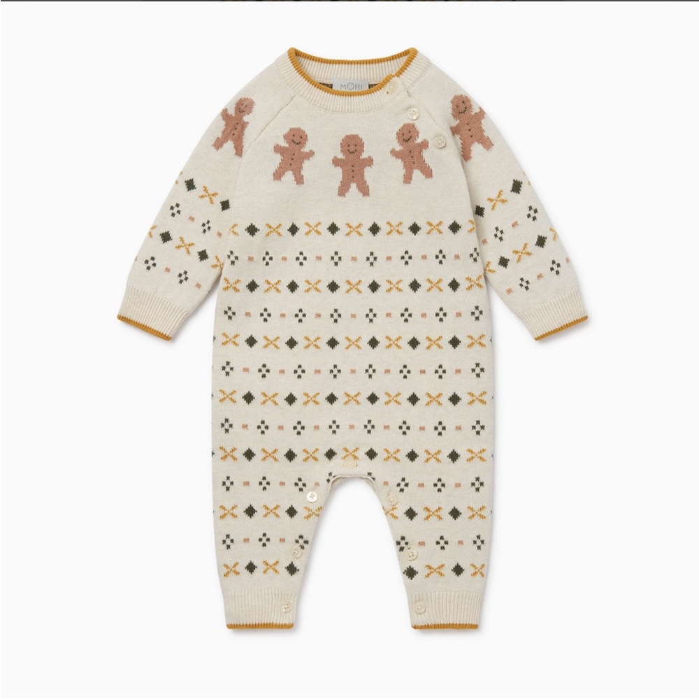 Mori gingerbread one piece sweater outfit. 12-18 months